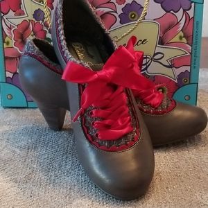 Poetic Licence Dust Grey Leather Lace Up Heels